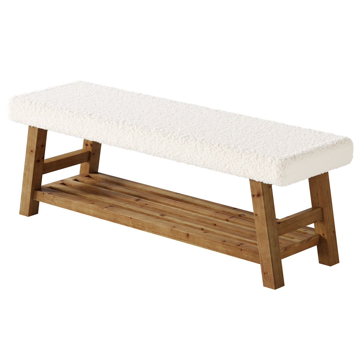 55-Inch Upholstered Dining Bench with Cushion and Storage Shelf