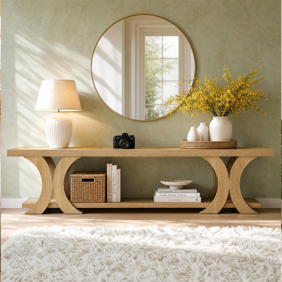 70.87-Inch Extra Long TV Stand with Open Shelf, Farmhouse Media Console for Living Room