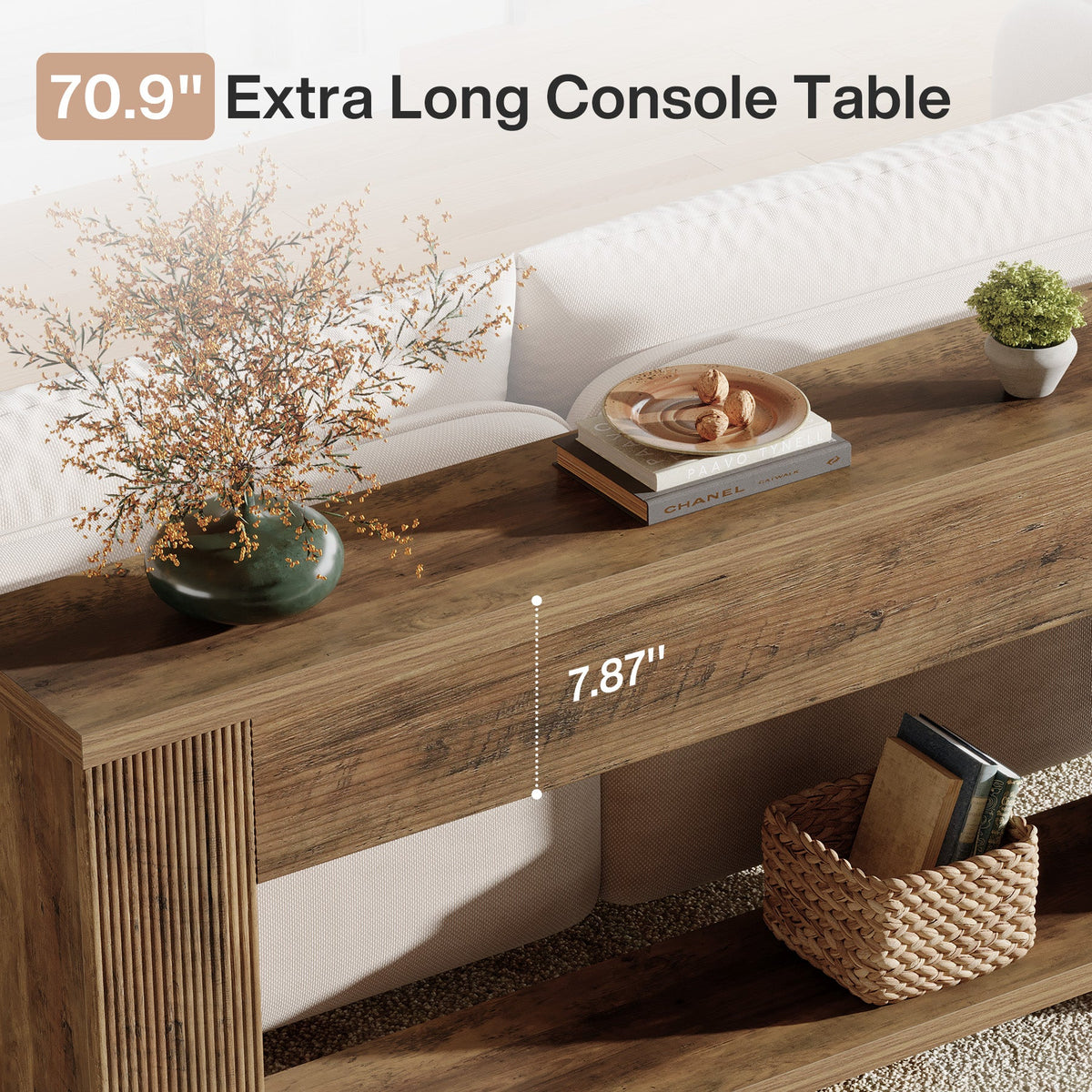 70.9-Inch Console Table, Farmhouse Fluted Sofa Table for Entryway and Living Room