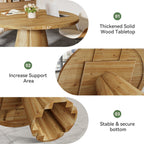 47.24-Inch Solid Wood Conference Table, Rustic Round Meeting Table with Pedestal Base for Office