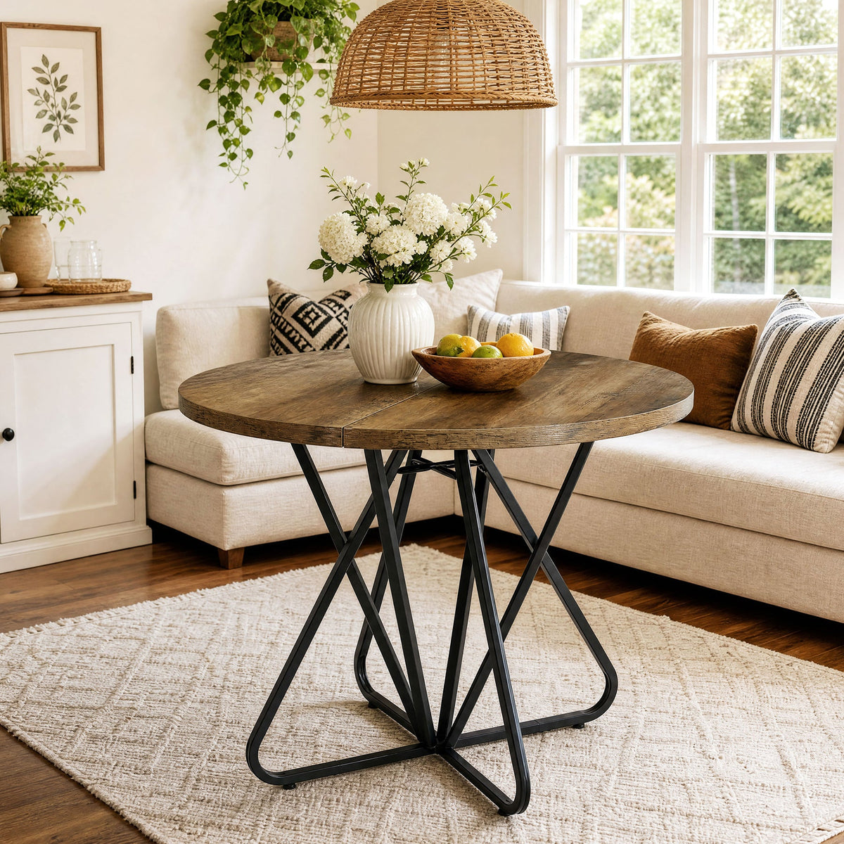31.5-Inch Round Dining Table with Geometric Metal Base, Small Kitchen Table for 2-3 People