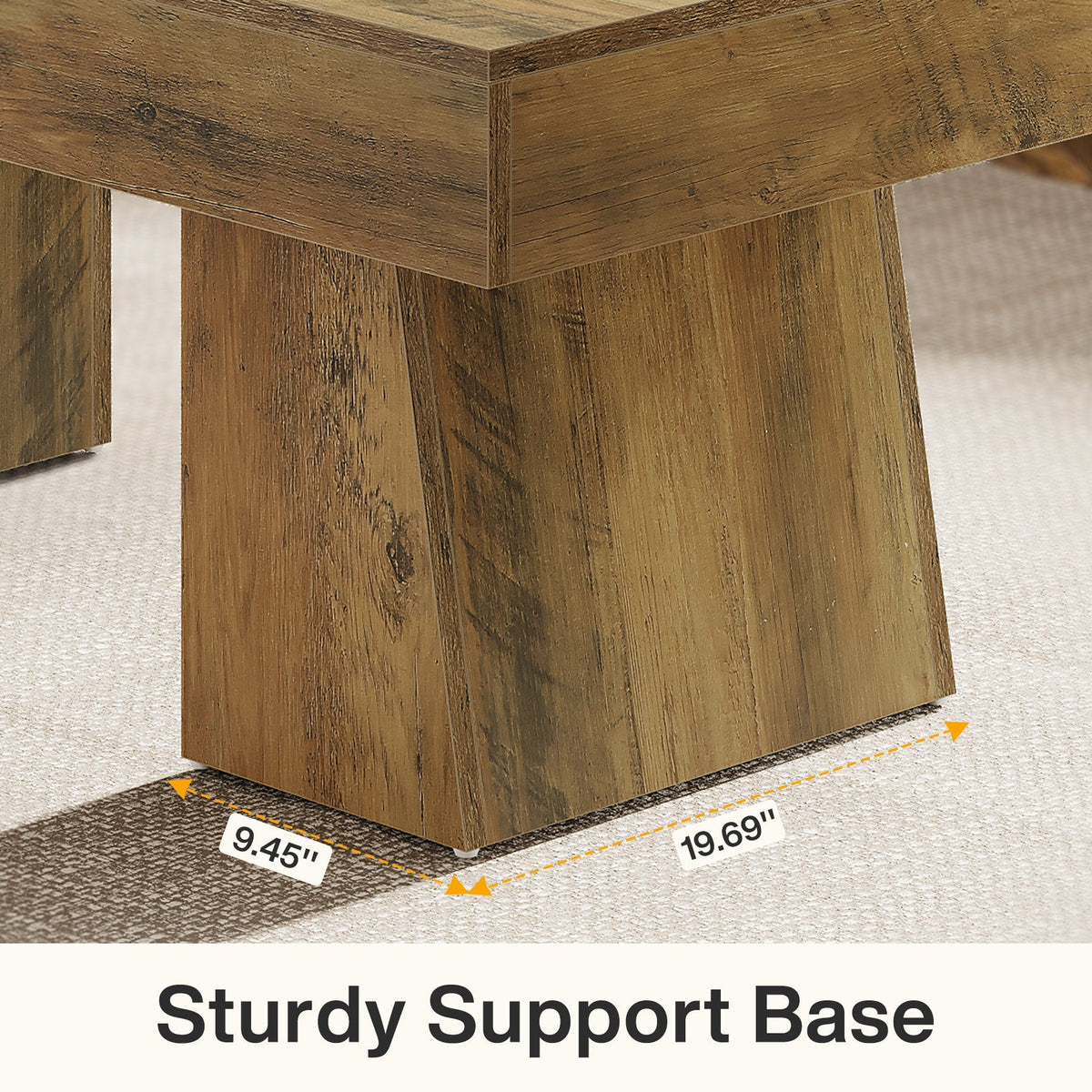 47-Inch Farmhouse Rectangular Coffee Table, Wooden Center Table with Thick Sculptural Base