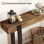 63-Inch Solid Wood Sofa Table with Metal Support, Narrow Console Table for Behind Couch
