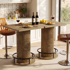 39-Inch Square Bar Table, Wooden Bistro Table with Footrest for Kitchen and Cafe