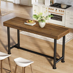 63-Inch Solid Wood Bar Table with Metal Legs, Rectangular Counter Height Pub Table
