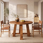 39.4 Inch Solid Wood Round Dining Table with Cross Base, Farmhouse Kitchen Table for 2-4