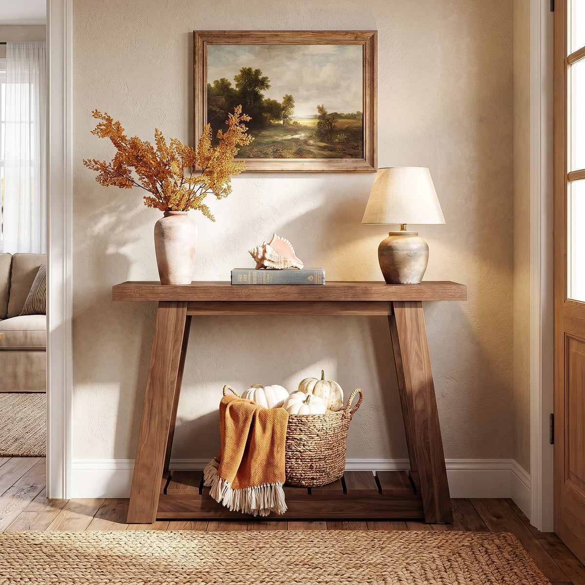 41.3-Inch 2-Tier Wood Console Table, Narrow Entryway Storage Sofa Table with Open Shelves for Living Room and Hallway