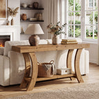 63 Inch Solid Wood Console Table with Shelf, Arched Farmhouse Entryway and Sofa Table