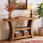 55-Inch Solid Wood Console Table with 3-Tier Storage, Curved Entryway Table for Hallway
