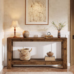 63" Console Table, Solid Wood Farmhouse Sofa Table with 2-Tier Storage
