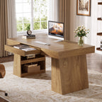 55 Inch Executive Desk with Drawer, Large Office Computer Desk with Storage Shelves for Home Office