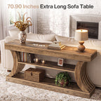 70.9-Inch 3-Tier Console Table with Curved Base, Farmhouse Hallway Table with Storage