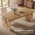 63-Inch Farmhouse Dining Table for 4 to 6 People with Heavy Duty Double Base