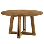 47.3-Inch Solid Wood Round Dining Table for 4-6 People, Farmhouse Kitchen Table with Cross-Shaped Base for Dining Room