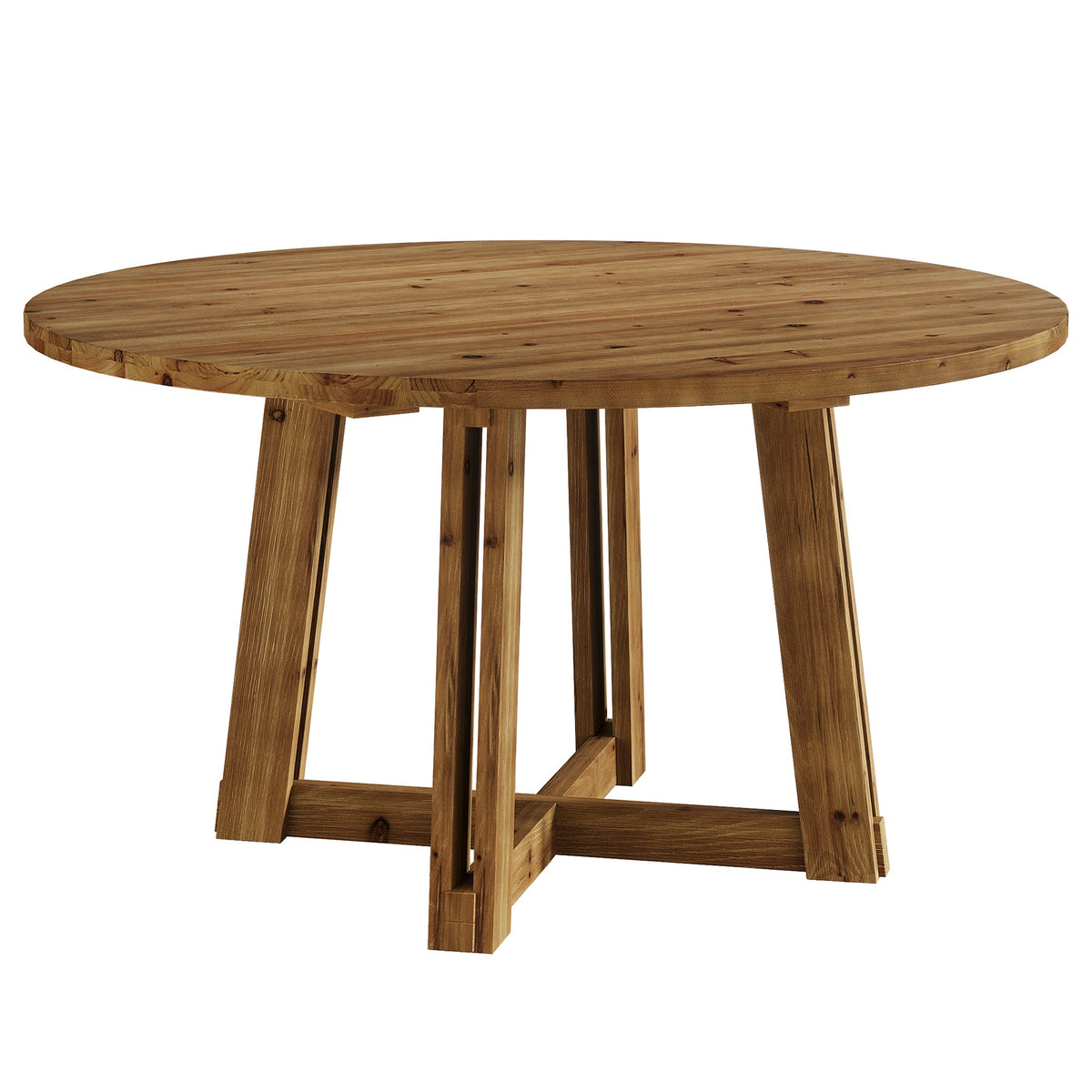47.3-Inch Solid Wood Round Dining Table for 4-6 People, Farmhouse Kitchen Table with Cross-Shaped Base for Dining Room