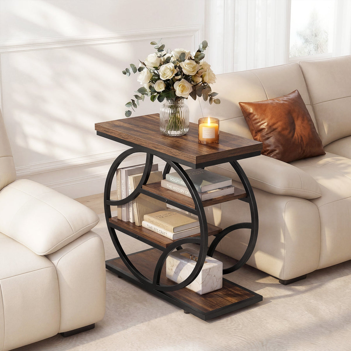 25.59" Side Table, 4-Tier Narrow End Table for Living Room Bedroom