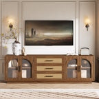 71-Inch TV Stand with Rattan Drawers, Mid-Century Media Console for Living Room