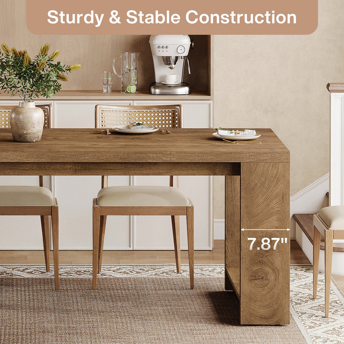 86.6-Inch Dining Table for 6 with Reinforced Base, Long Farmhouse Table for Kitchen