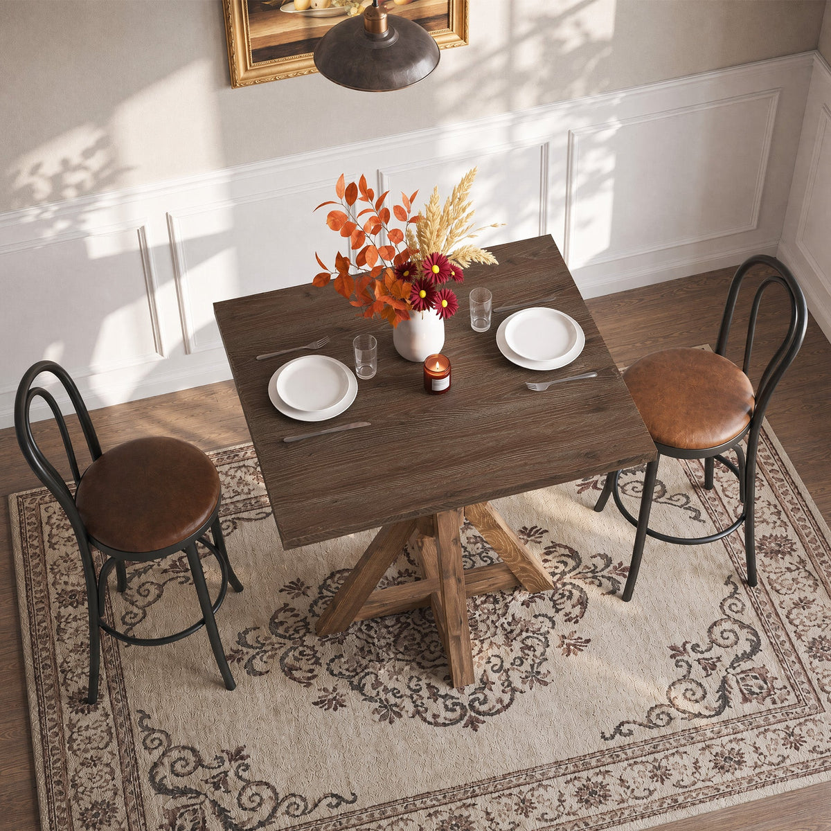 31.5-Inch Solid Wood Dining Table with X-Frame, Farmhouse Kitchen Table for 2-4
