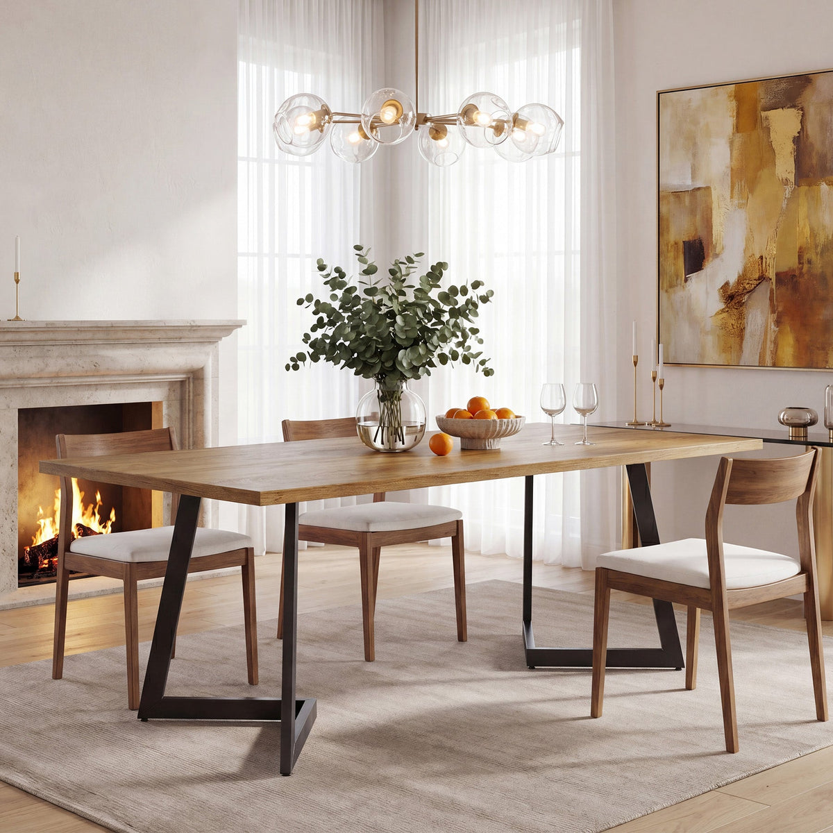 62.2-Inch Rectangular Dining Table for 6 with Metal Legs, Farmhouse Kitchen Table for Dining Room and Small Spaces (Only Table)