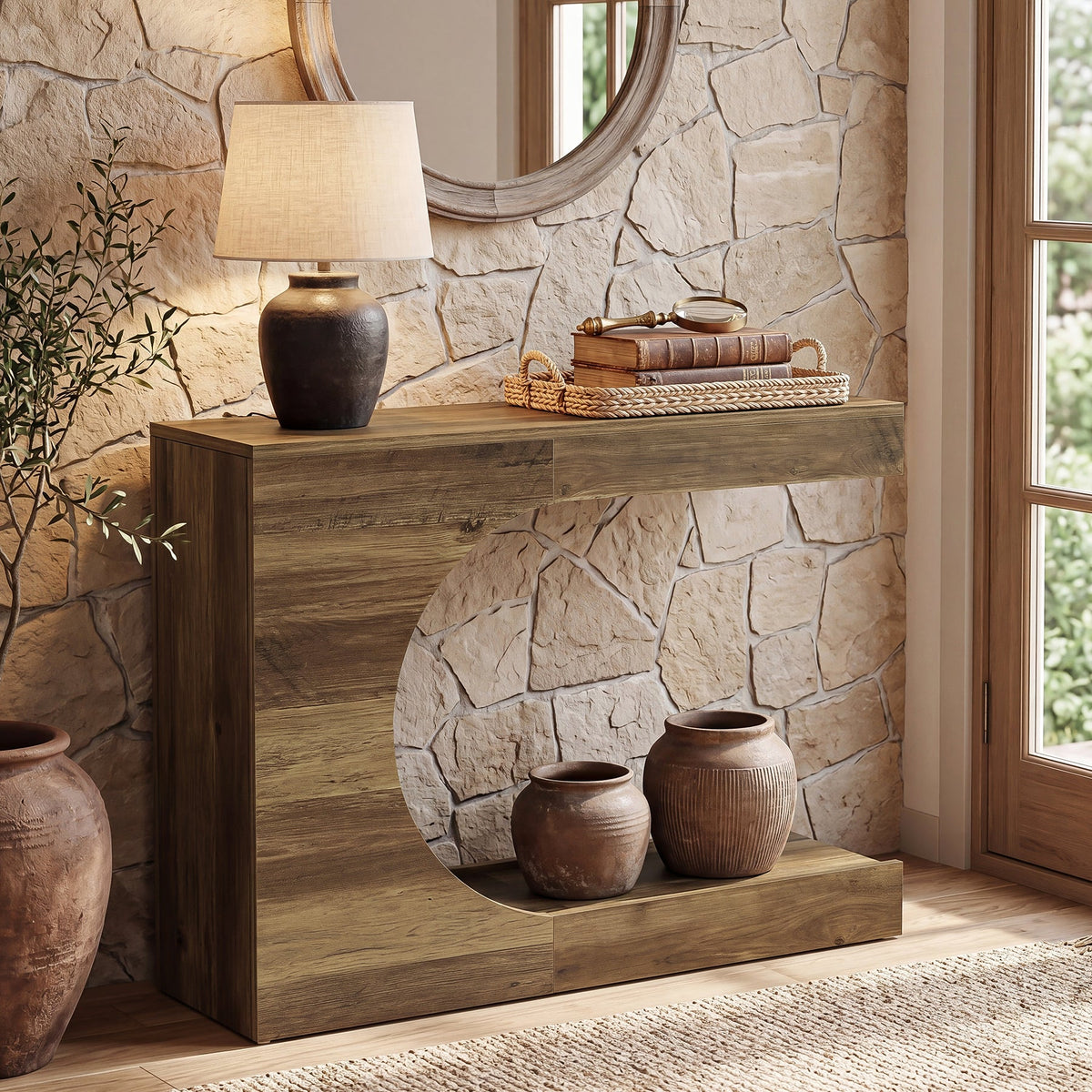 40-Inch Farmhouse Console Table with C-Shaped Design, Small Entryway Table for Foyer and Living Room