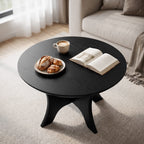 31.1 Inch Round Coffee Table with Cross Base, Modern Black Table for Living Room