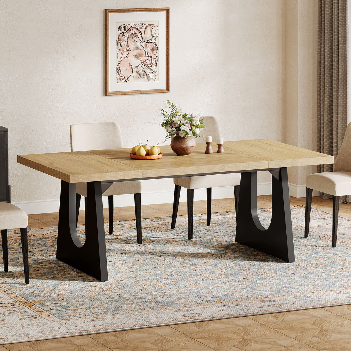 70.9-Inch Rectangular Dining Table with Thick MDF Top, Farmhouse Kitchen Table for Dining Room