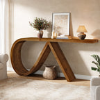 57-Inch Curved Console Table, Solid Wood Sofa Table for Hallway
