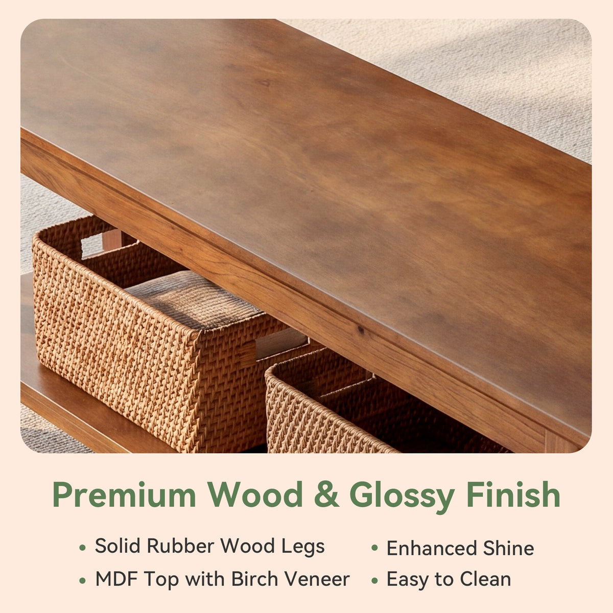 55-Inch Farmhouse Bench with Storage Shelf, Wooden Dining Seating for Kitchen Dining Room and Patio