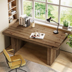 63-Inch Solid Wood Executive Desk with Spacious Tabletop and Sturdy Wooden Legs, Farmhouse Computer Desk for Home Office Study and Workstation