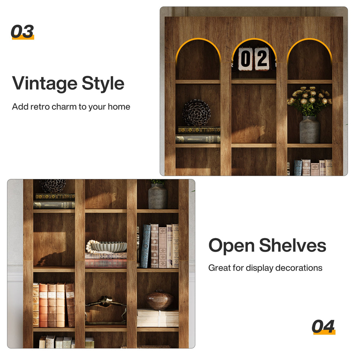 70.87-Inch 5-Tier Arched Bookcase, Mid Century Modern Tall Bookshelf with Open Shelves for Home Office