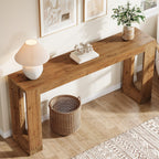 63-Inch Farmhouse Console Table with Reinforced Base, Solid Wood Sofa Table for Entryway Study and Living Room
