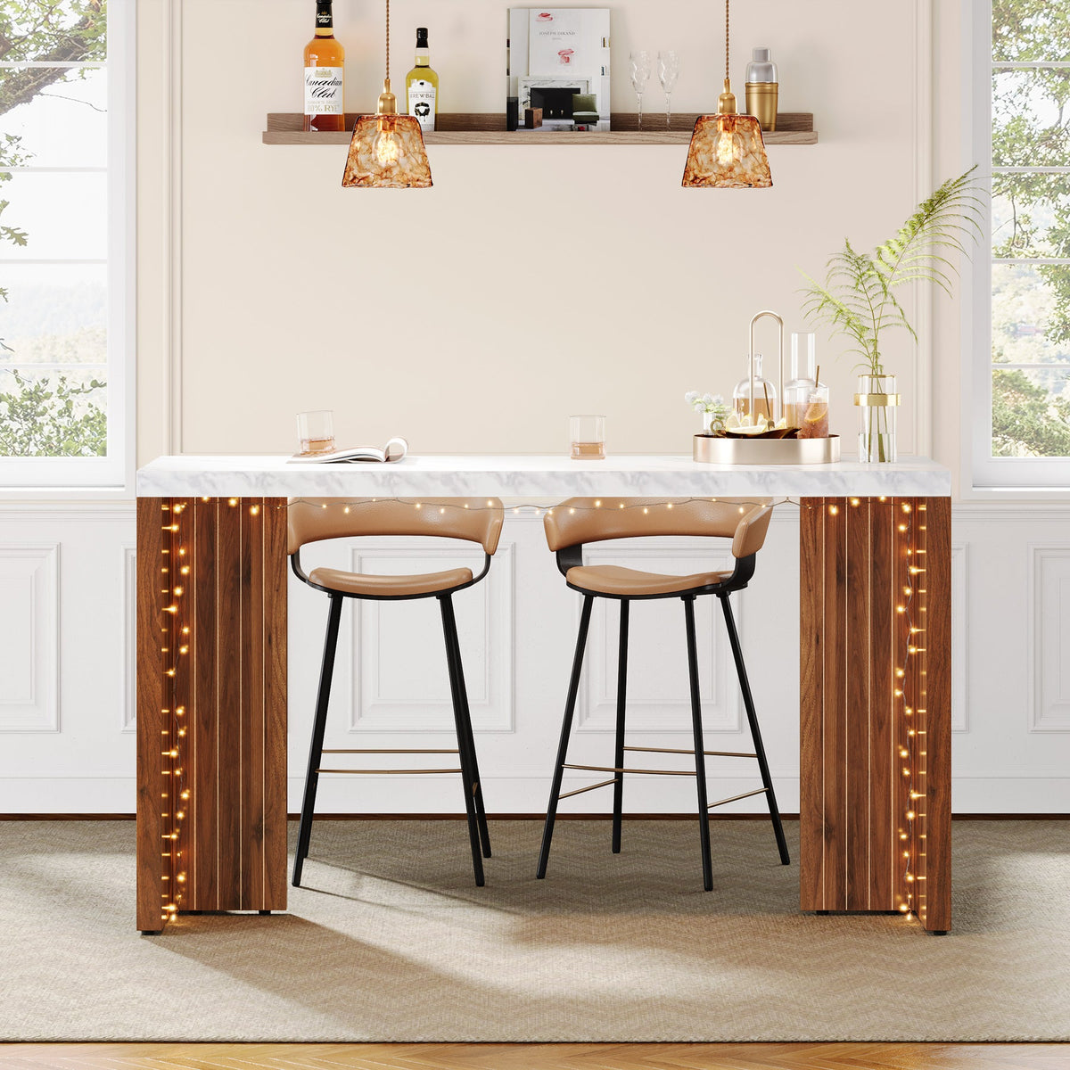 55.12-Inch Bar Table with Faux Marble Top, Counter Height Pub Table for Kitchen
