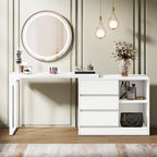 Vanity Desk with 3 Drawers and 2 Shelves, Matte White Makeup Table with Reversible Storage Cabinet for Bedroom