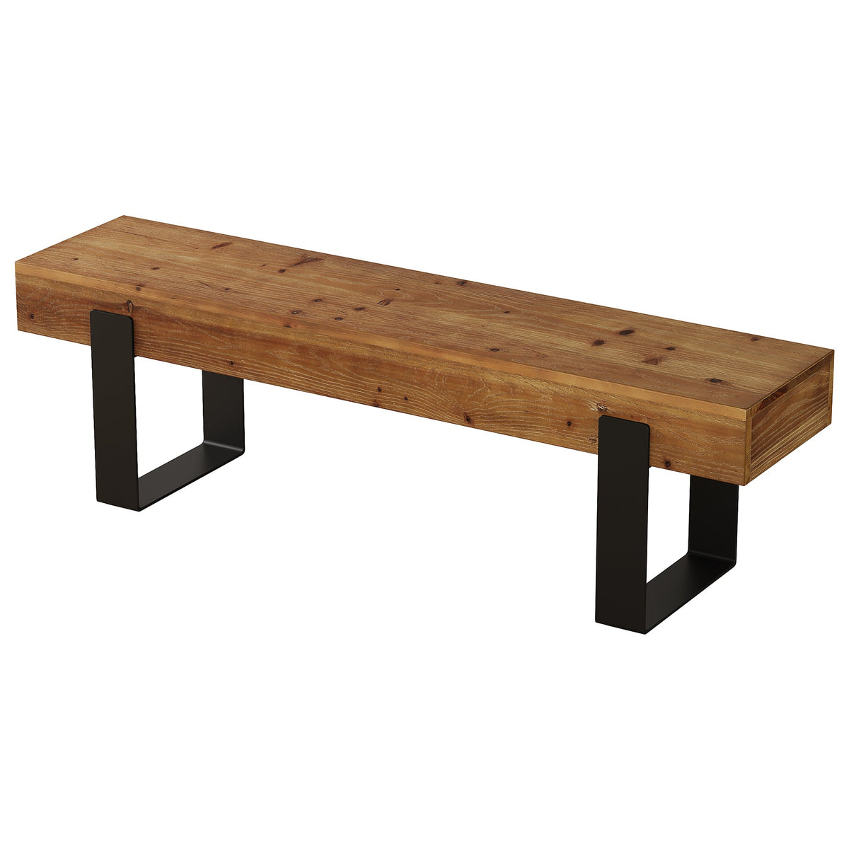 63-Inch Solid Wood Dining Bench, Farmhouse Kitchen Seat with Metal Legs for Dining Room