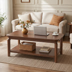 47-Inch Coffee Table with Open Shelf, Rounded-Corner Center Table for Living Room
