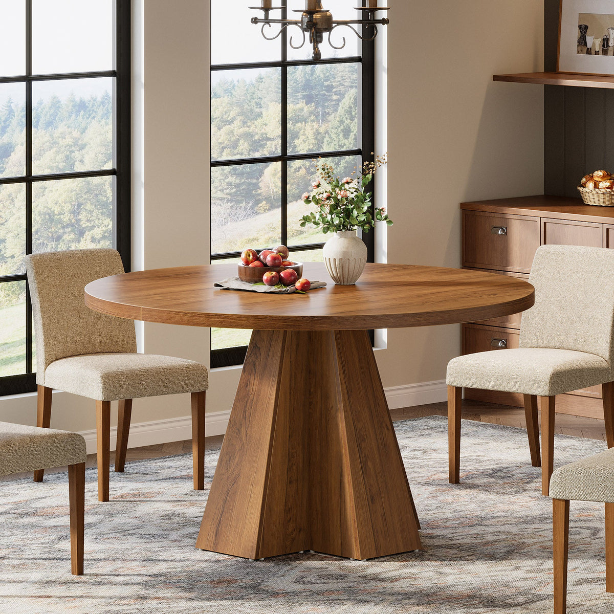 47-Inch Round Dining Table, Sturdy Base with Thickened Top for Kitchen and Dining Room