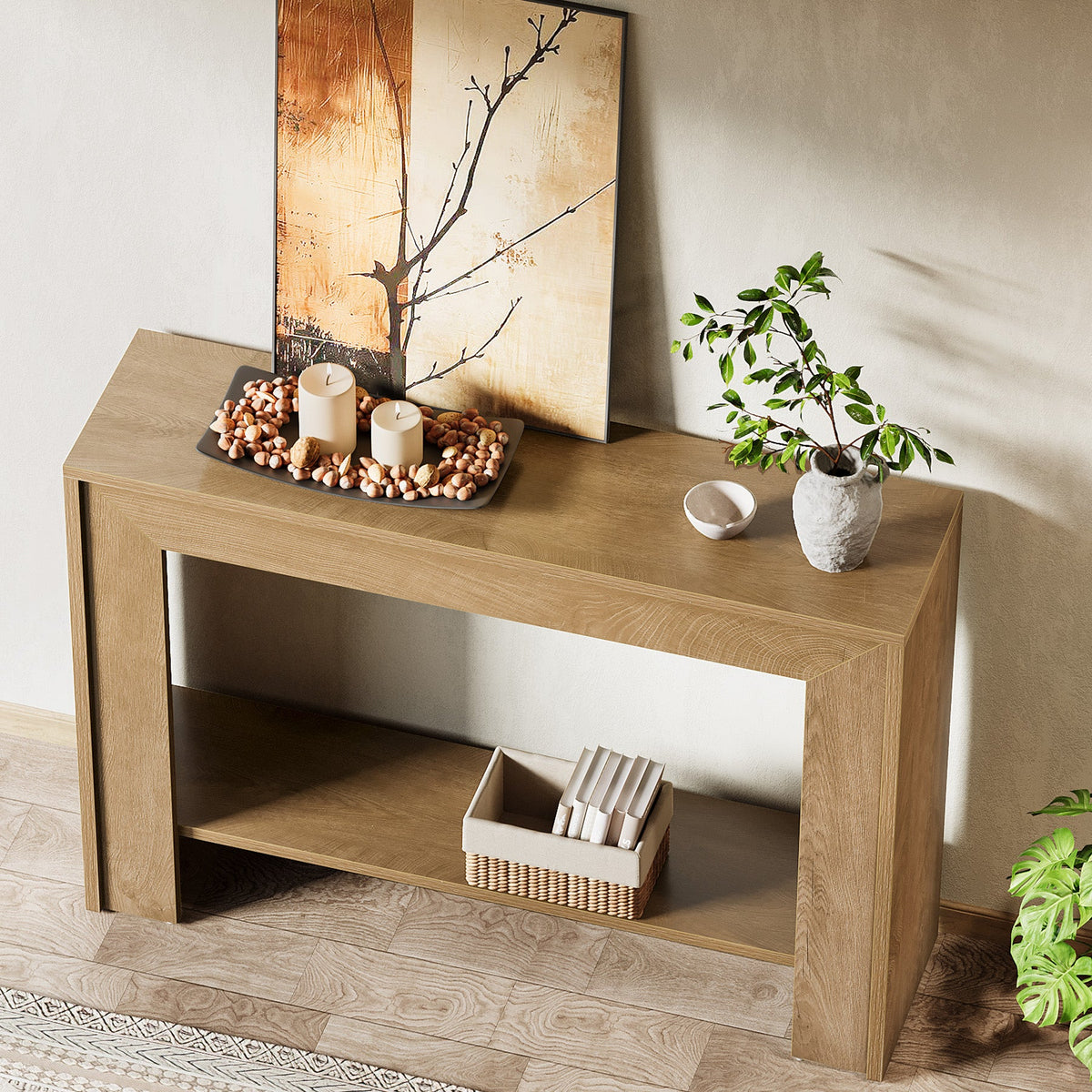 41.3-Inch Farmhouse Console Table with 2-Tier Open Storage, Narrow Entryway Sofa Table for Living Room Hallway and Foyer