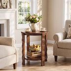 19.69-Inch Round Side Table with 2-Tier Storage, Solid Wood End Table for Living Room