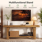 Solid Wood TV Stand for TVs up to 70 Inch, Farmhouse Media Console with Slatted Shelf