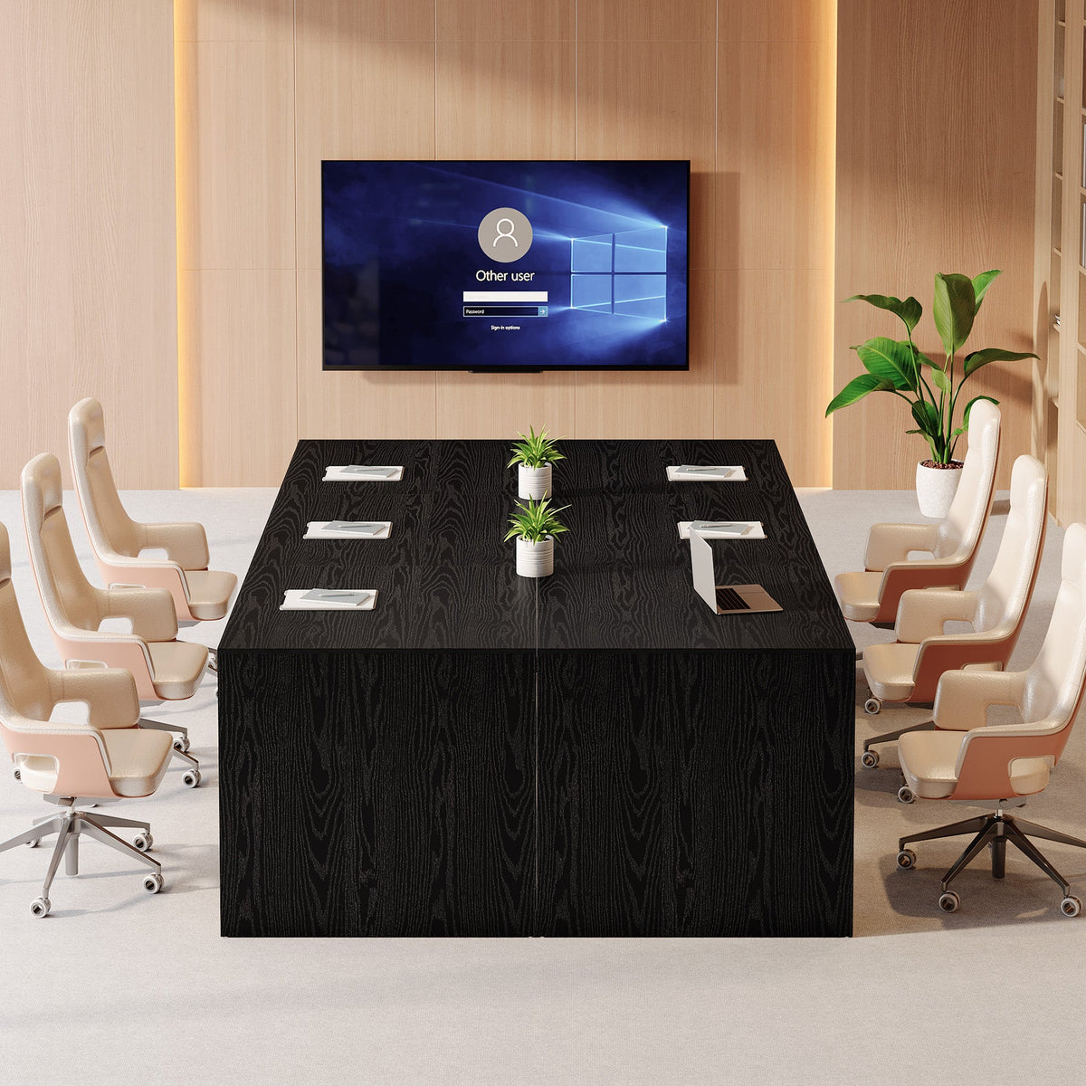 78.7-Inch Conference Table for 6 to 8 People with Reinforced Double-Rectangle Legs, Rustic Meeting Table for Office Boardroom and Conference Room