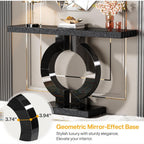 43.1-Inch Mirrored Console Table with O-Shaped Base, Narrow Hallway Table in Black