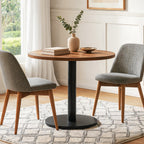 31.5-Inch Round Dining Table with Black Metal Pedestal Base, Small Kitchen Table for 2-4 People in Dining Room
