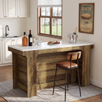 59-Inch Bar Table with Faux Marble Top, Counter Height Table for Kitchen and Bistro