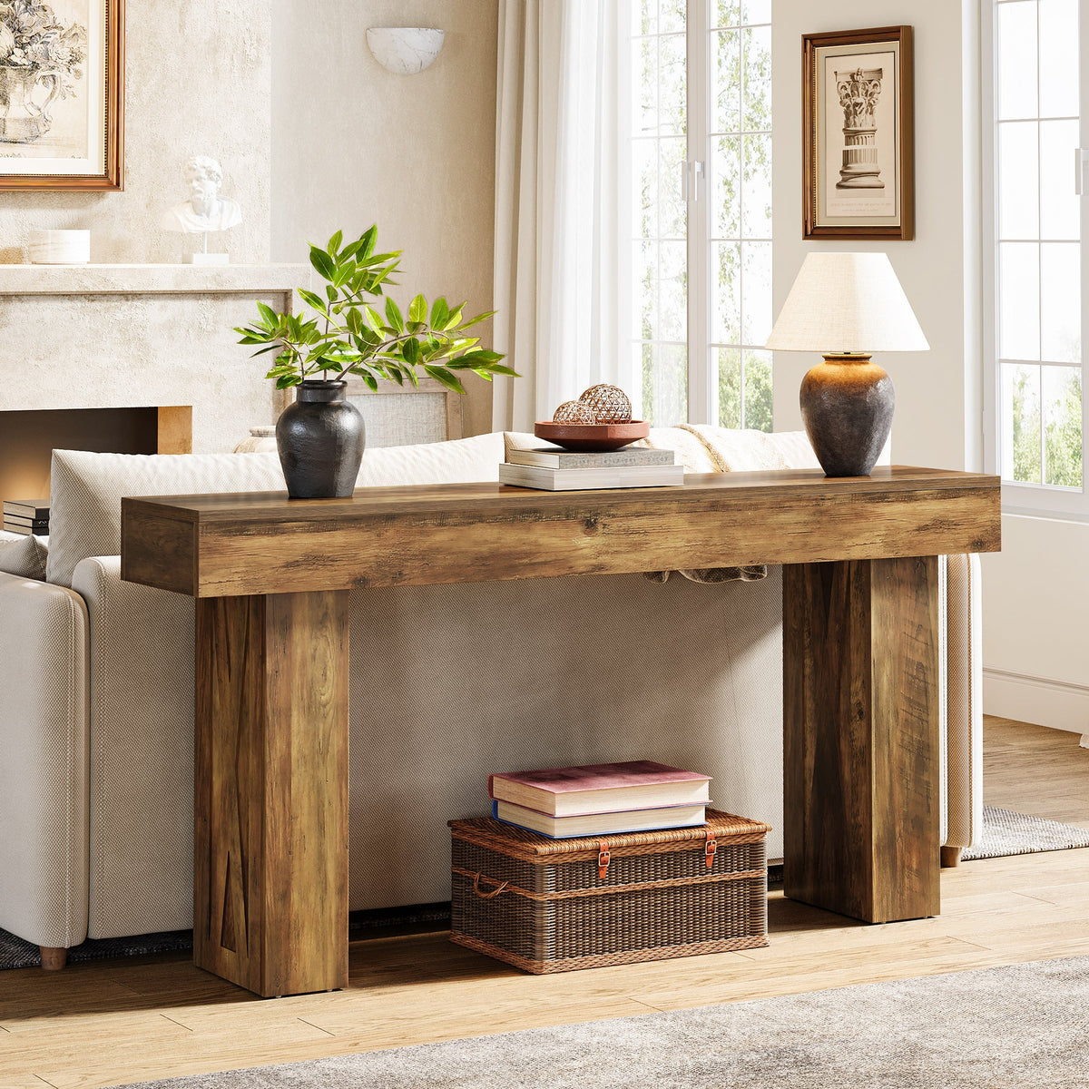 63 Inch Narrow Console Table with X-Frame Legs, Farmhouse Sofa Table for Entryway and Hallway