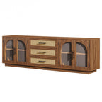 71-Inch TV Stand with Rattan Drawers, Mid-Century Media Console for Living Room