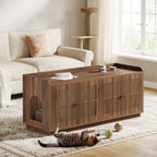 55.1-Inch Extra Large Cat Litter Box Enclosure for 2 Cats with 2 Cabinets and Side Entry, Hidden Wooden Cat Washroom Furniture for Living Room