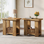 27.6-Inch Wooden Side Table with 2-Tier Shelf, Farmhouse End Table for Small Spaces