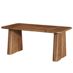 63-Inch Solid Wood Dining Table with Double Pedestal Base, Rustic Table for Dining Room