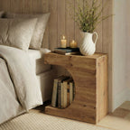 11.8-Inch Wide Solid Wood C-Shaped Side Table with 2-Tier Storage Shelf